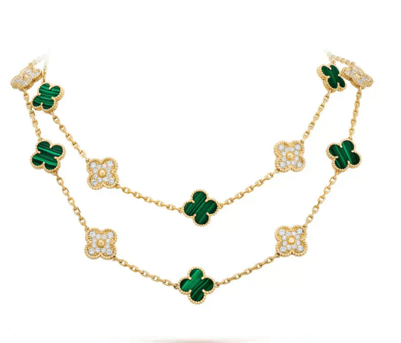 [Clara Jewels]CLOVER 20 MOTIFS MALACHITE DIAMOND NECKLACE