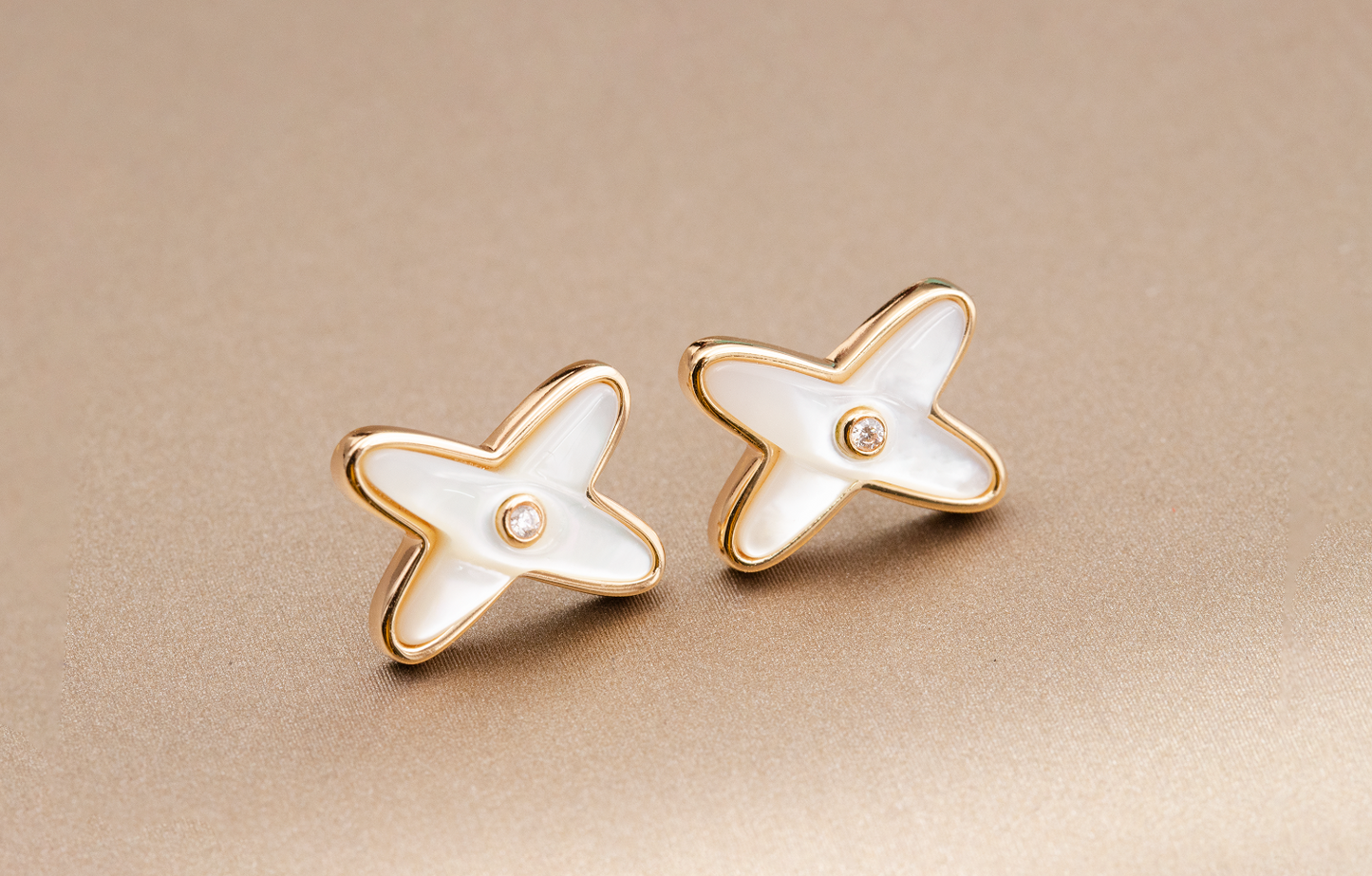 [Clara Jewels]JEUX DE WHITE MOP PINK GOLD DIAMOND EARRINGS