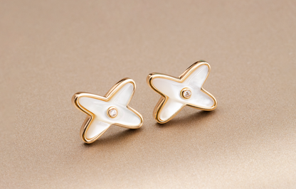 [Clara Jewels]JEUX DE WHITE MOP PINK GOLD DIAMOND EARRINGS