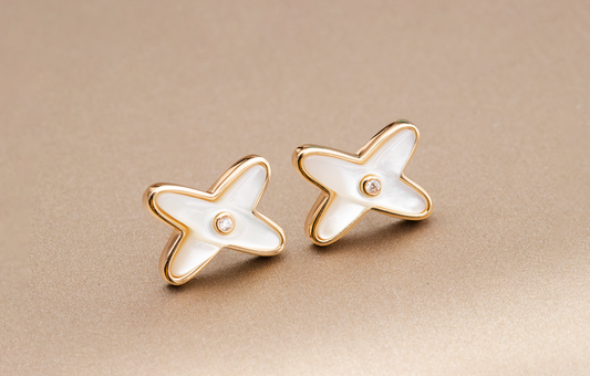 [Clara Jewels]JEUX DE WHITE MOP PINK GOLD DIAMOND EARRINGS