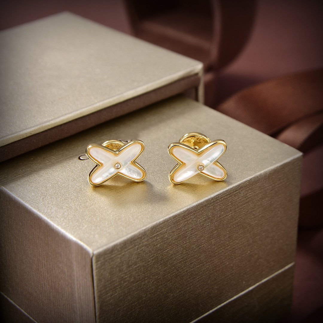 [Clara Jewels]JEUX DE WHITE MOP GOLD DIAMOND EARRINGS
