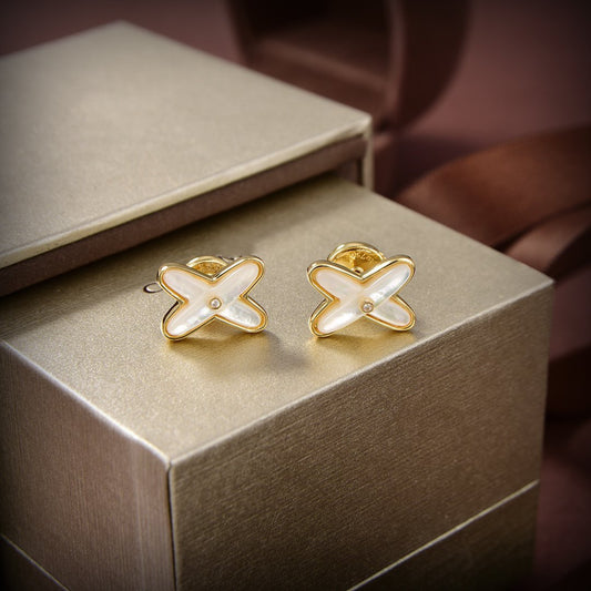 [Clara Jewels]JEUX DE WHITE MOP GOLD DIAMOND EARRINGS