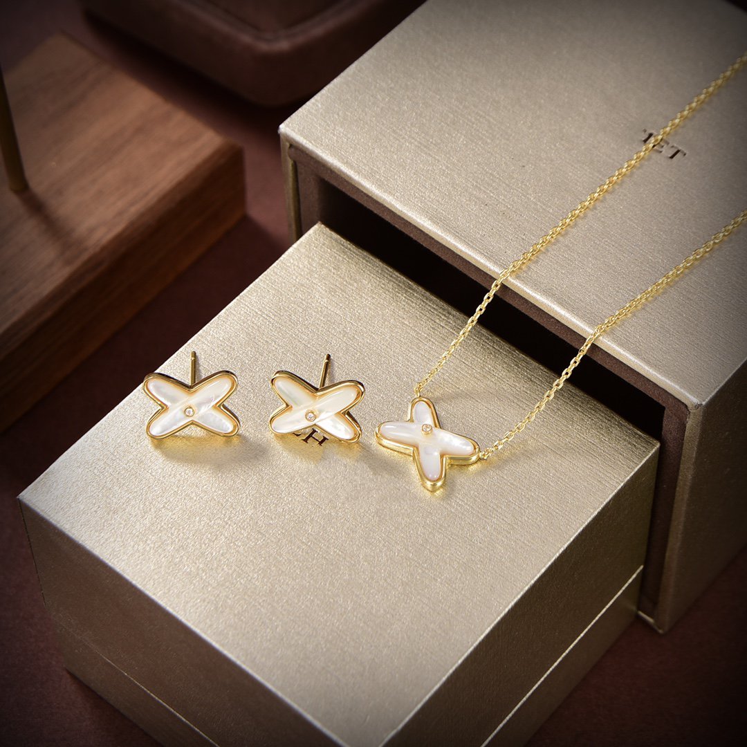 [Clara Jewels]JEUX DE WHITE MOP GOLD DIAMOND EARRINGS