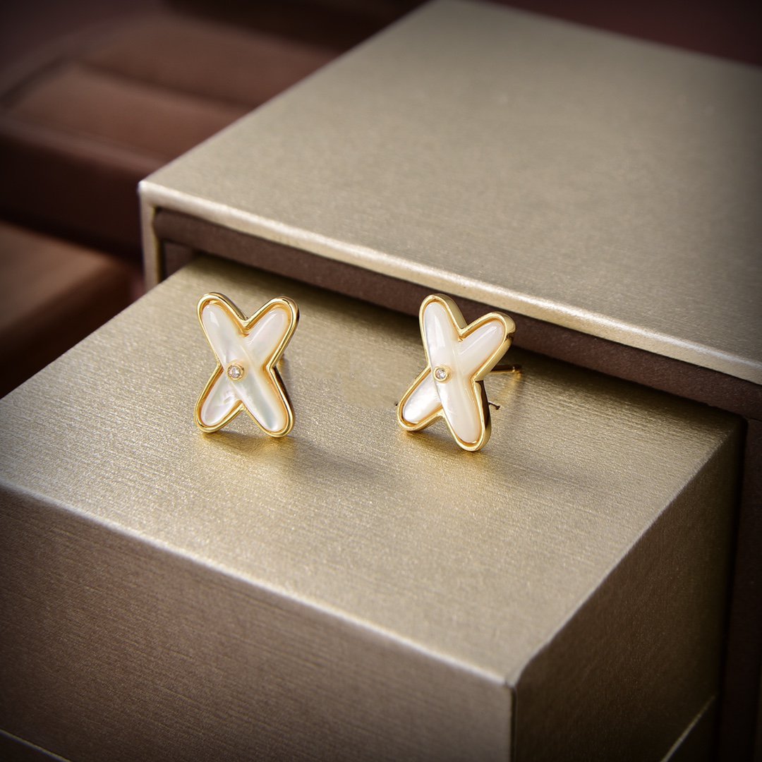 [Clara Jewels]JEUX DE WHITE MOP GOLD DIAMOND EARRINGS