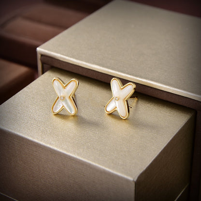[Clara Jewels]JEUX DE WHITE MOP GOLD DIAMOND EARRINGS