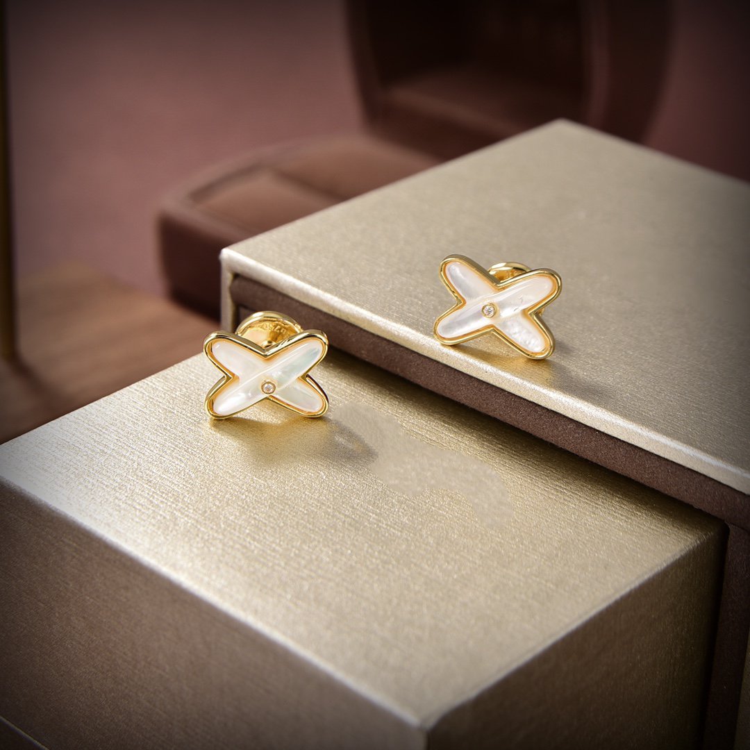 [Clara Jewels]JEUX DE WHITE MOP GOLD DIAMOND EARRINGS