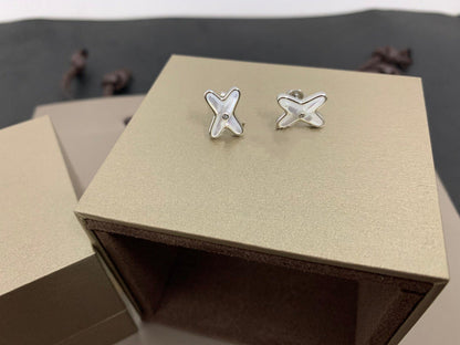 [Clara Jewels]JEUX DE WHITE MOP SILVER DIAMOND EARRINGS