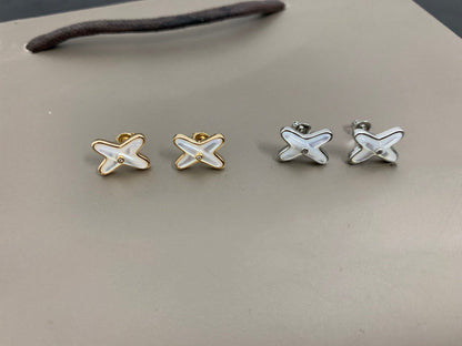[Clara Jewels]JEUX DE WHITE MOP SILVER DIAMOND EARRINGS