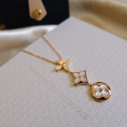 [Clara Jewels]COLOR BLOSSOM LARIAT NECKLACE PINK GOLD WHITE MOTHER PEARL AND DIAMOND