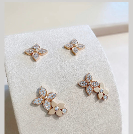 [Clara Jewels]STAR BLOSSOM STUD EARRINGS PINK GOLD DIAMONDS