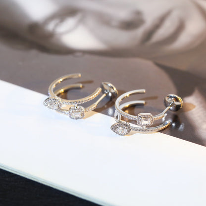 [Clara Jewely]CREOLES MY TWIN 2 RANGS SILVER DIAMOND EARRINGS