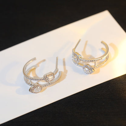 [Clara Jewely]CREOLES MY TWIN 2 RANGS SILVER DIAMOND EARRINGS