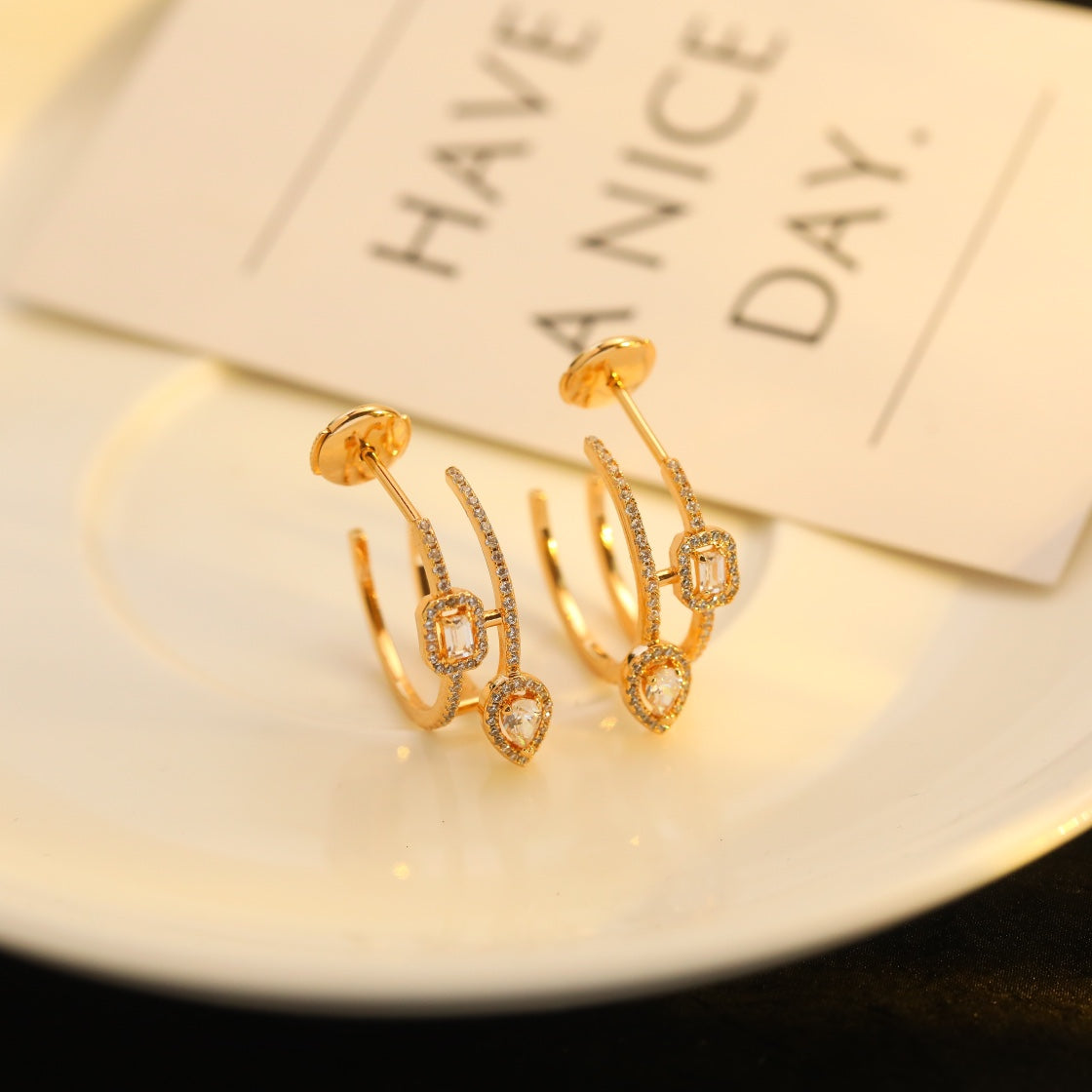 [Clara Jewely]CREOLES MY TWIN 2 RANGS SILVER DIAMOND EARRINGS