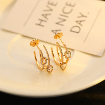 [Clara Jewely]CREOLES MY TWIN 2 RANGS SILVER DIAMOND EARRINGS