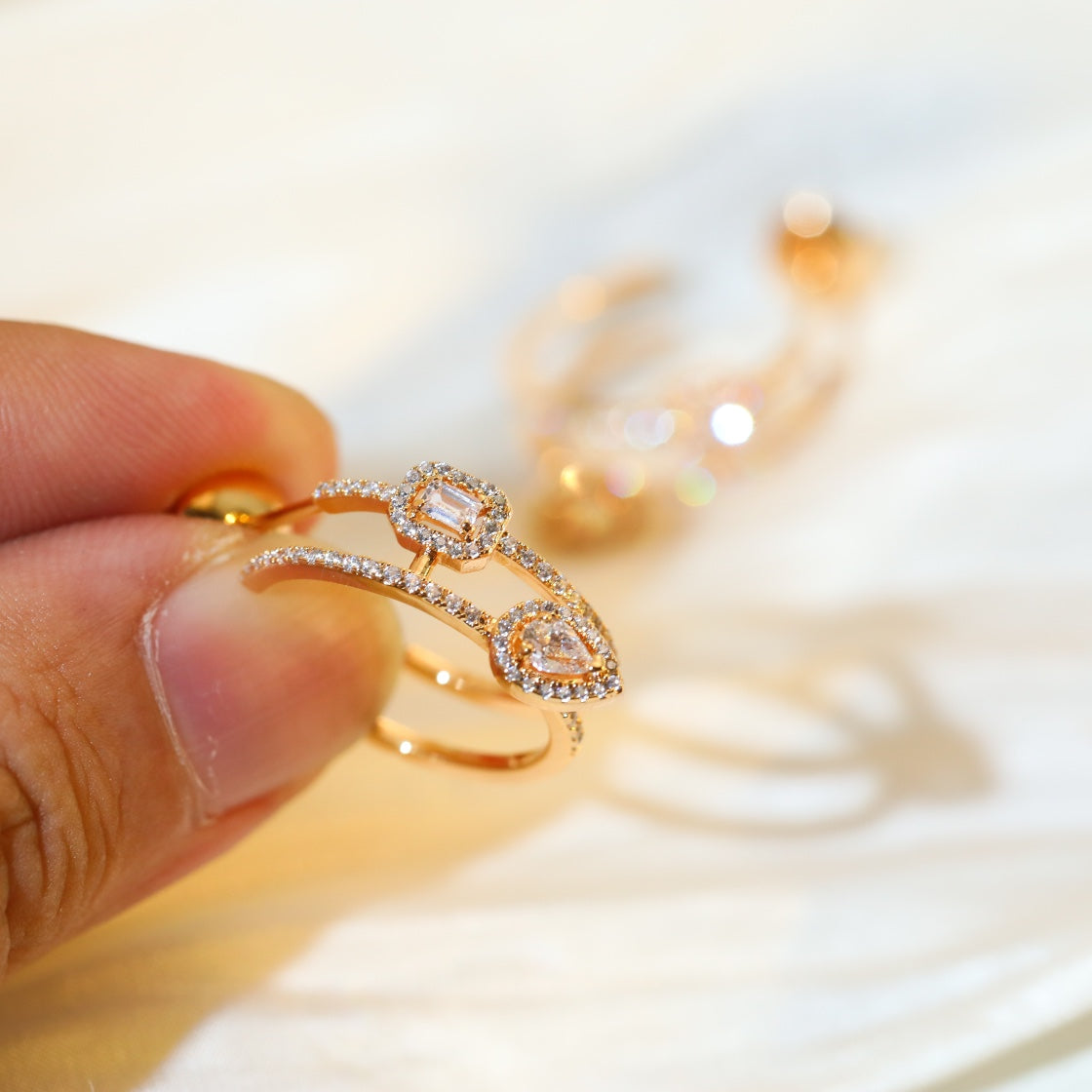 [Clara Jewely]CREOLES MY TWIN 2 RANGS SILVER DIAMOND EARRINGS