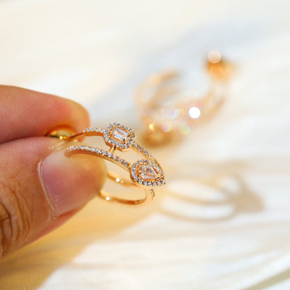 [Clara Jewely]CREOLES MY TWIN 2 RANGS SILVER DIAMOND EARRINGS