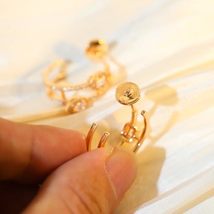 [Clara Jewely]CREOLES MY TWIN 2 RANGS SILVER DIAMOND EARRINGS