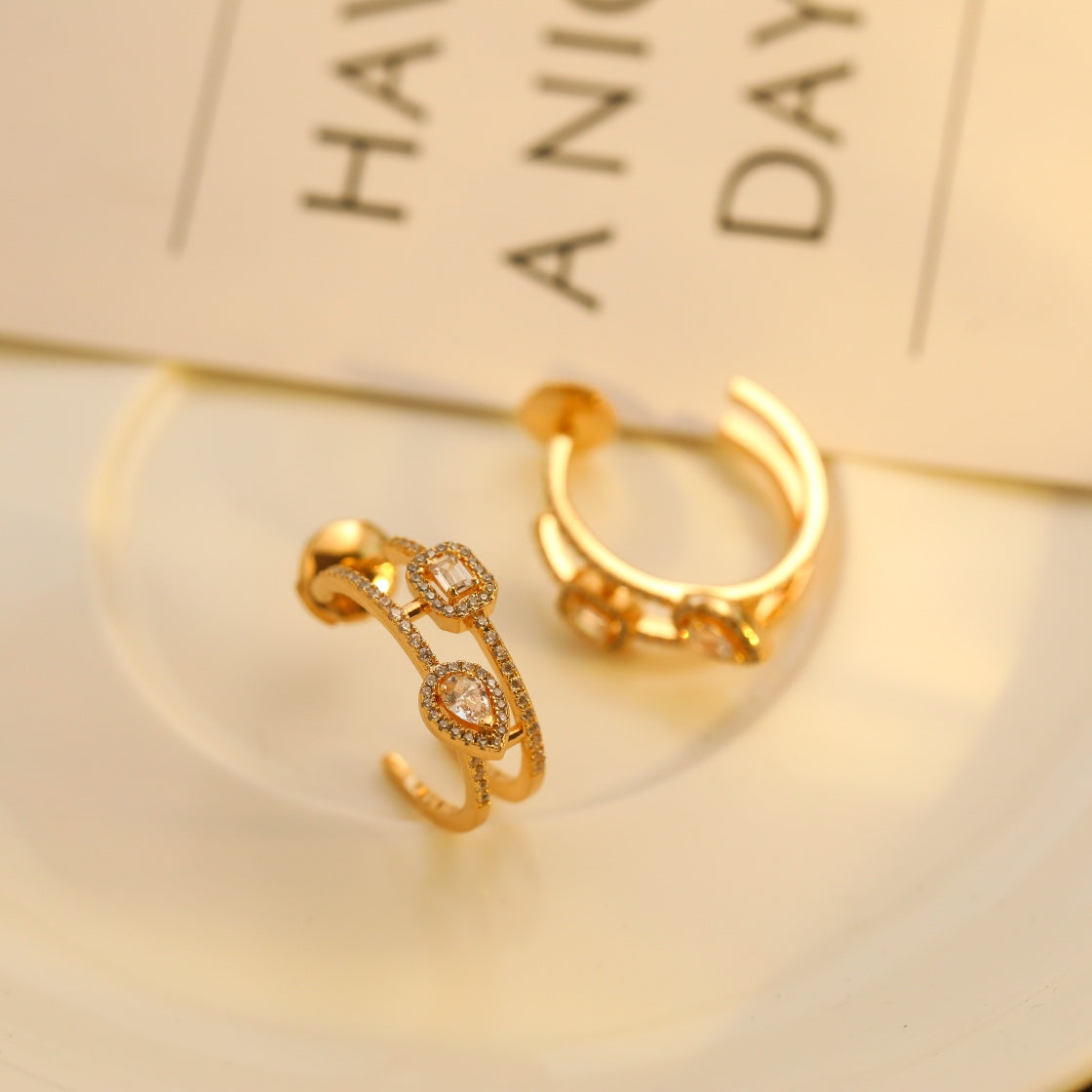 [Clara Jewely]CREOLES MY TWIN 2 RANGS SILVER DIAMOND EARRINGS