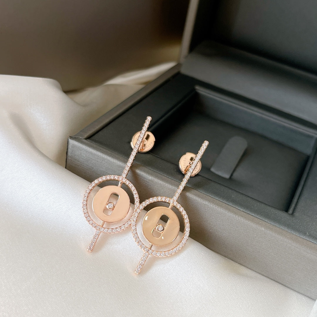 [Clara Jewely]LUCKY MOVE ARROW PINK GOLD DIAMOND EARRINGS