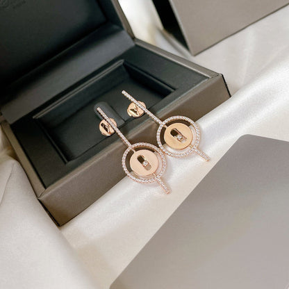 [Clara Jewely]LUCKY MOVE ARROW PINK GOLD DIAMOND EARRINGS