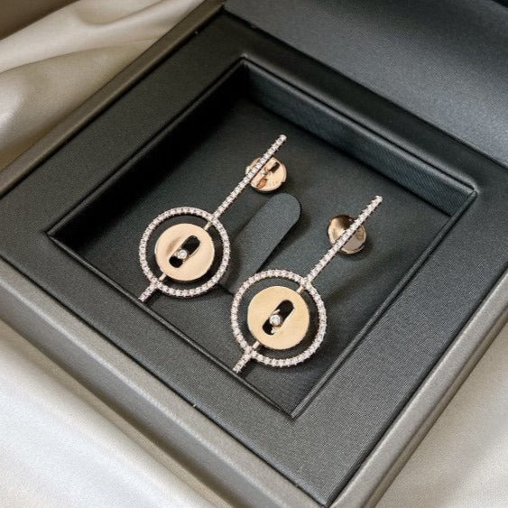 [Clara Jewely]LUCKY MOVE ARROW PINK GOLD DIAMOND EARRINGS