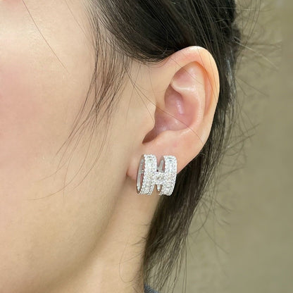 [Clara Jewels]H STUD EARRINGS WITH SILVER DIAMONDS