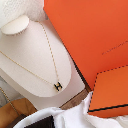 [Clara Jewels]HM CLIC BLACK ENAMEL GOLD NECKLACE