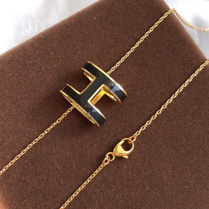 [Clara Jewels]HM CLIC BLACK ENAMEL GOLD NECKLACE