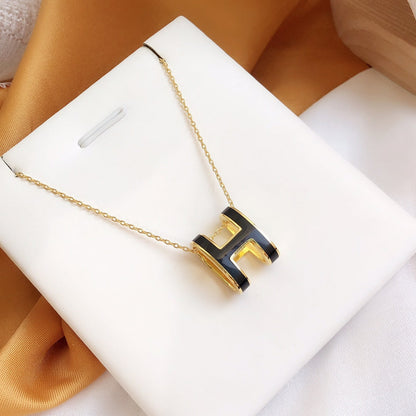 [Clara Jewels]HM CLIC BLACK ENAMEL GOLD NECKLACE