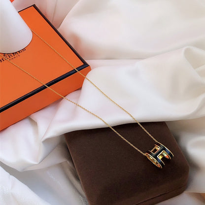 [Clara Jewels]HM CLIC BLACK ENAMEL GOLD NECKLACE
