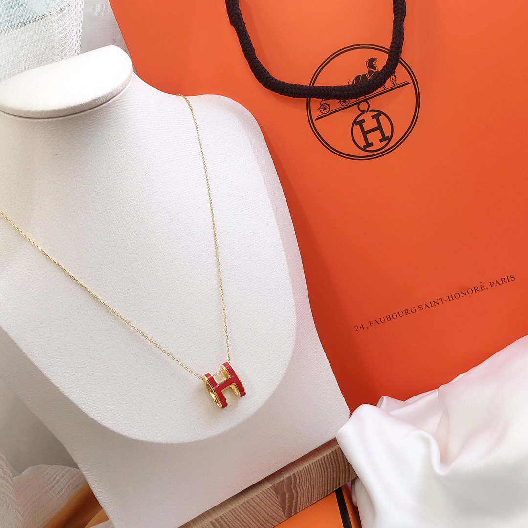 [Clara Jewels]HM CLIC RED ENAMEL GOLD NECKLACE
