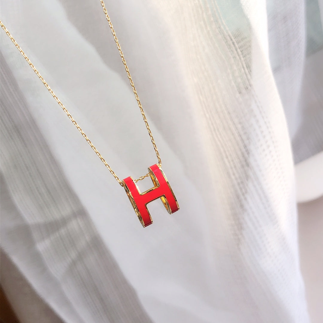 [Clara Jewels]HM CLIC RED ENAMEL GOLD NECKLACE