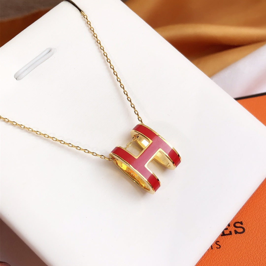 [Clara Jewels]HM CLIC RED ENAMEL GOLD NECKLACE