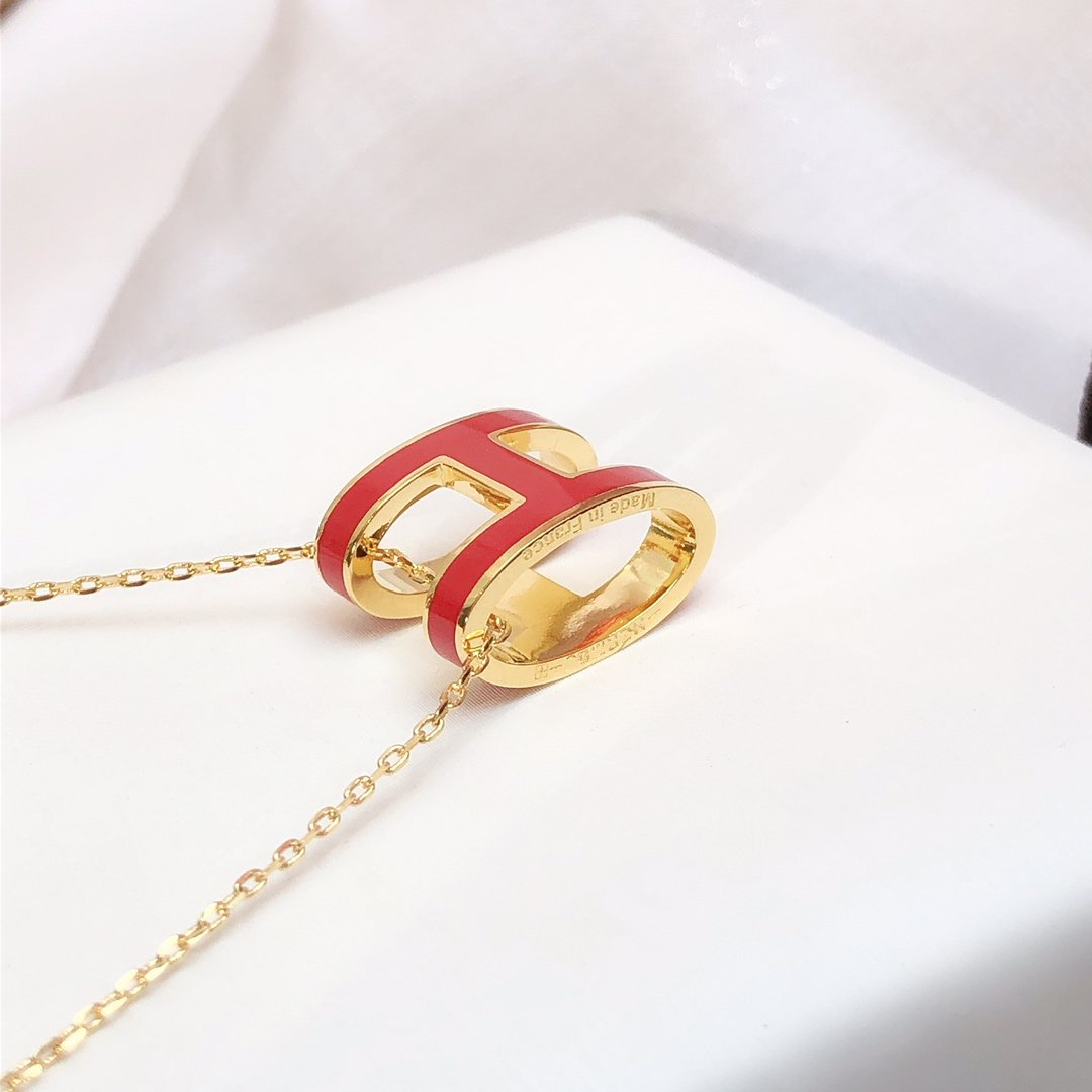 [Clara Jewels]HM CLIC RED ENAMEL GOLD NECKLACE