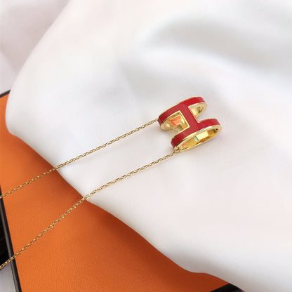 [Clara Jewels]HM CLIC RED ENAMEL GOLD NECKLACE