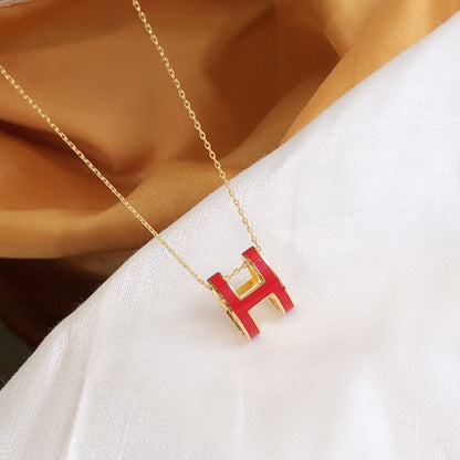 [Clara Jewels]HM CLIC RED ENAMEL GOLD NECKLACE