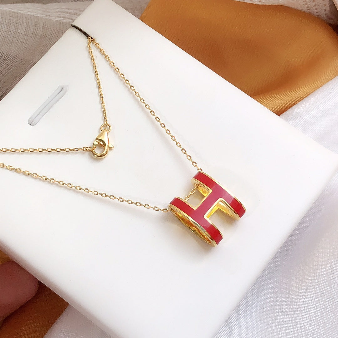 [Clara Jewels]HM CLIC RED ENAMEL GOLD NECKLACE