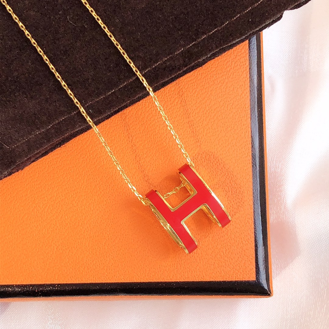 [Clara Jewels]HM CLIC RED ENAMEL GOLD NECKLACE