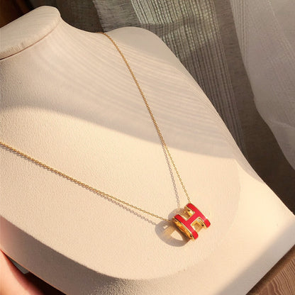 [Clara Jewels]HM CLIC RED ENAMEL GOLD NECKLACE