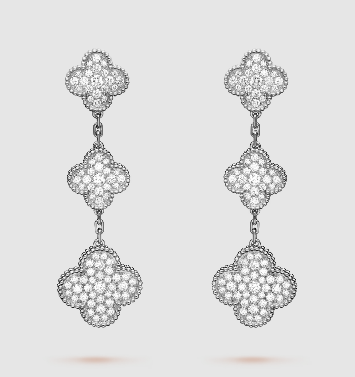 [Clara Jewels]CLOVER 3 MOTIF DIAMOND SILVER DROP EARRINGS