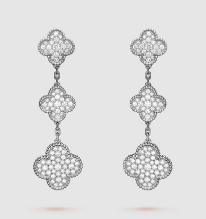[Clara Jewels]CLOVER 3 MOTIF DIAMOND SILVER DROP EARRINGS
