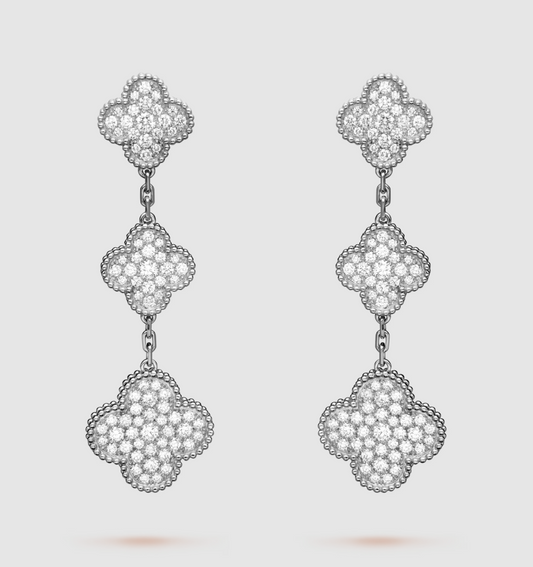 [Clara Jewels]CLOVER 3 MOTIF DIAMOND SILVER DROP EARRINGS