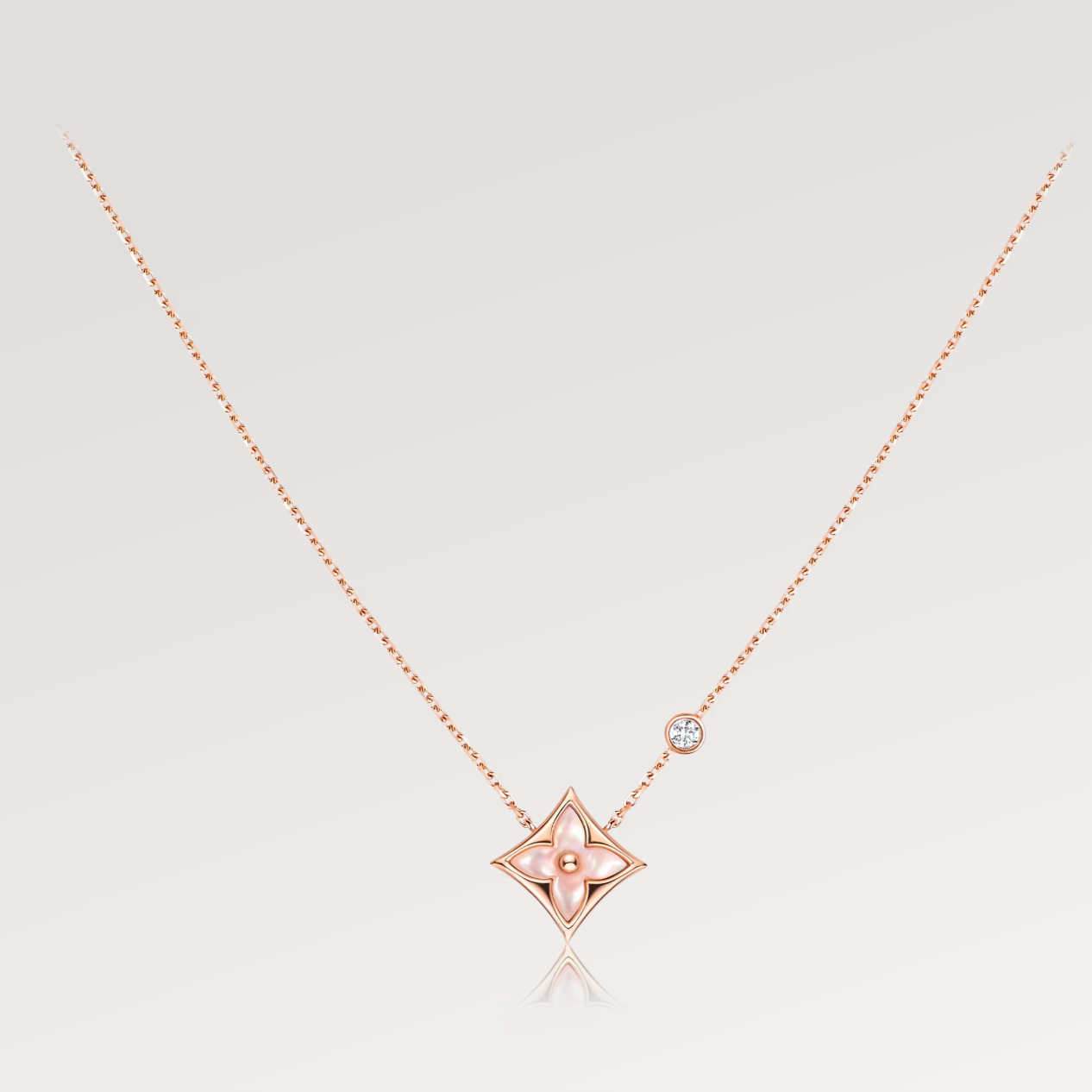 [Clara Jewels]STAR PINK MOP 1 DIAMOND PINK GOLD NECKLACE