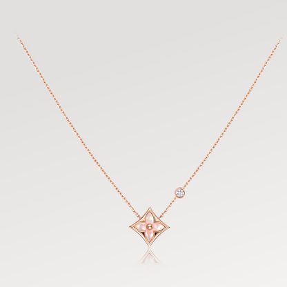 [Clara Jewels]STAR PINK MOP 1 DIAMOND PINK GOLD NECKLACE