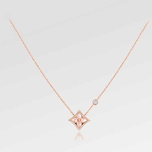 [Clara Jewels]STAR PINK MOP 1 DIAMOND PINK GOLD NECKLACE