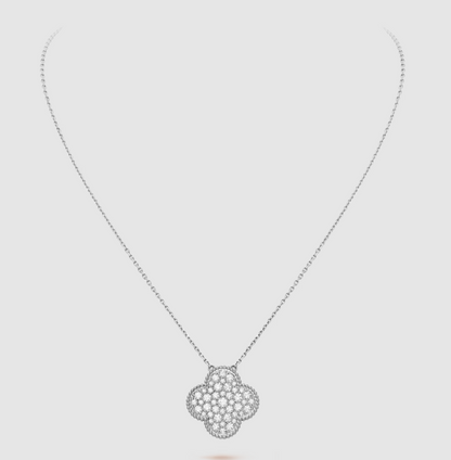 [Clara Jewels]CLOVER 25MM LARGE PENDANT DIAMOND PAVED SILVER NECKLACE