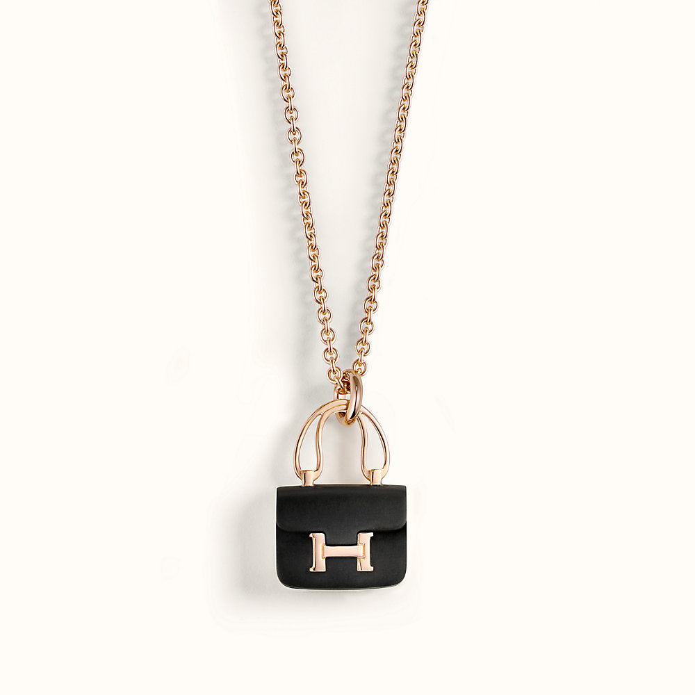 [Clara Jewels]CONSTANCE BLACK PEDANT PINK GOLD NECKLACE