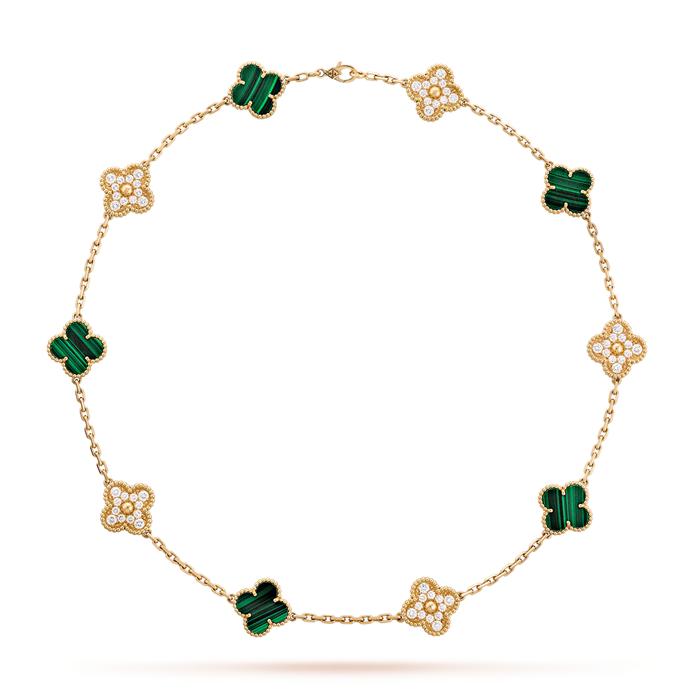 [Clara Jewels]CLOVER 10 MOTIFS MALACHITE DIAMOND NECKLACE