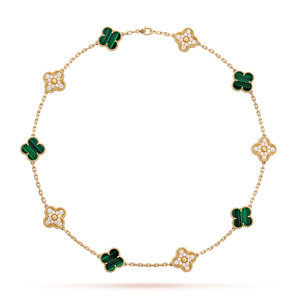 [Clara Jewels]CLOVER 10 MOTIFS MALACHITE DIAMOND NECKLACE