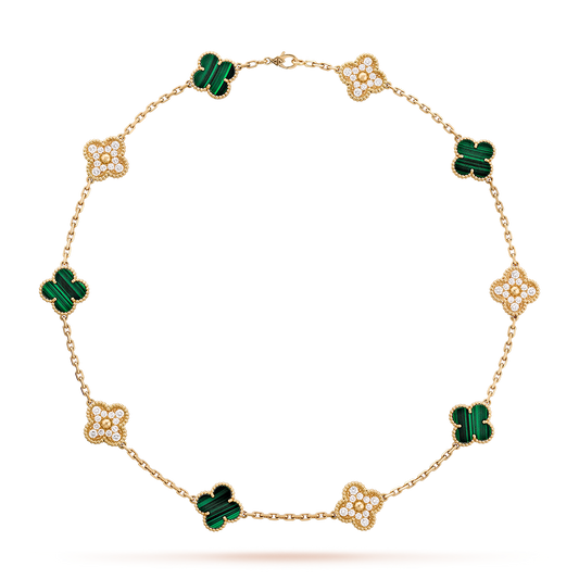 [Clara Jewels]CLOVER 10 MOTIFS MALACHITE DIAMOND NECKLACE